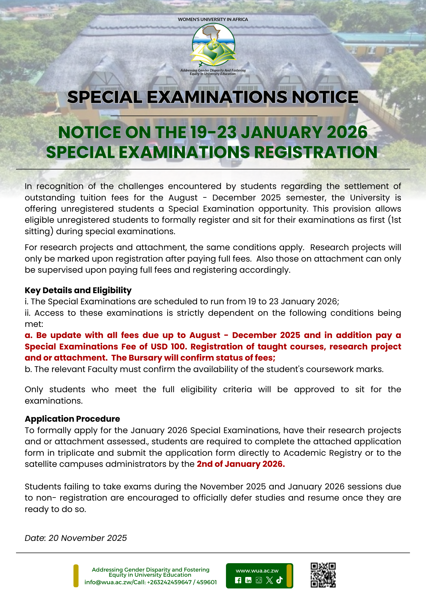 SPECIAL EXAMINATIONS REGISTRATION